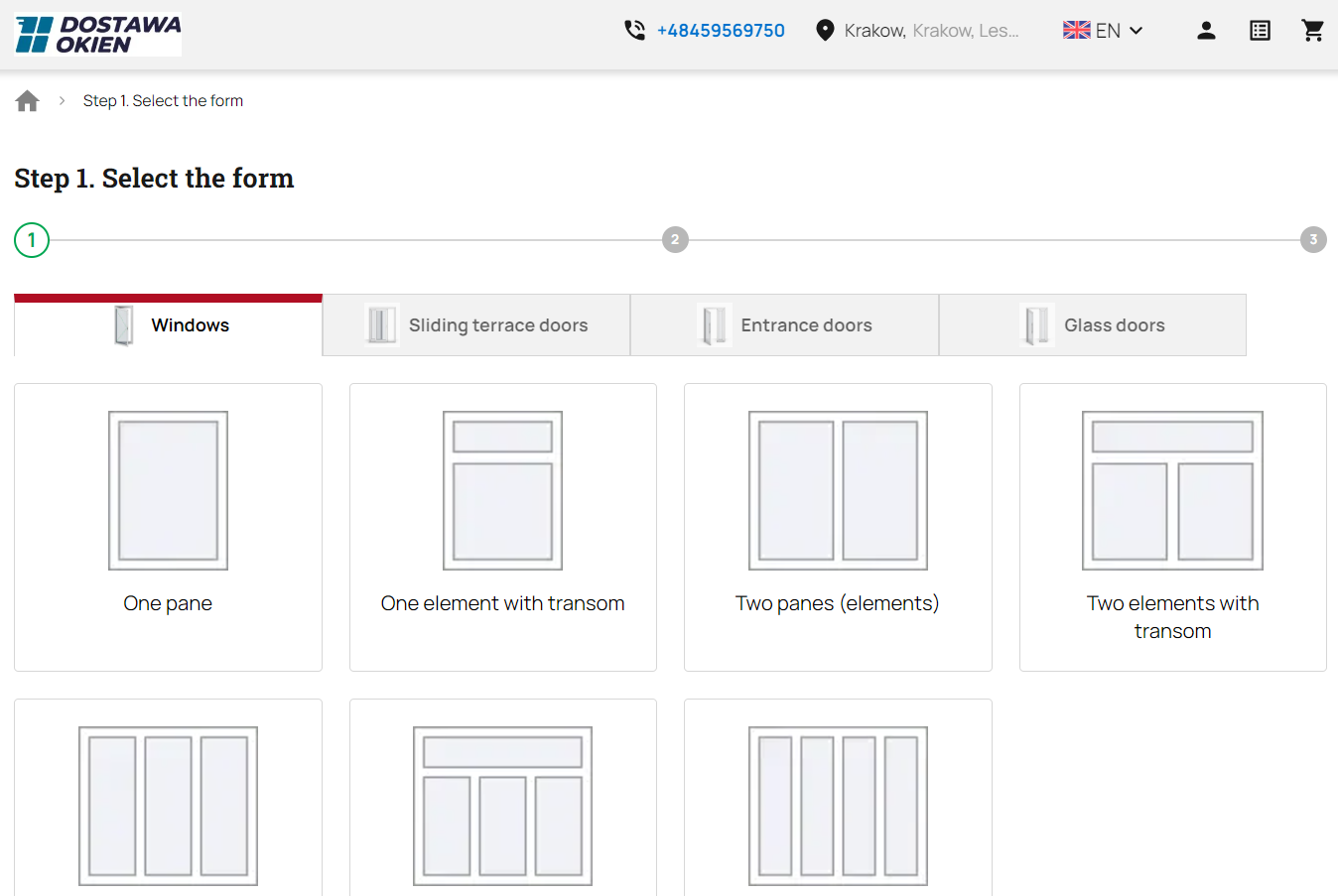 Step 1 - Selection of the window structure