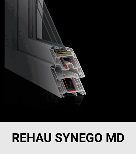 Cross-section diagram of REHAU Synego MD window profile
