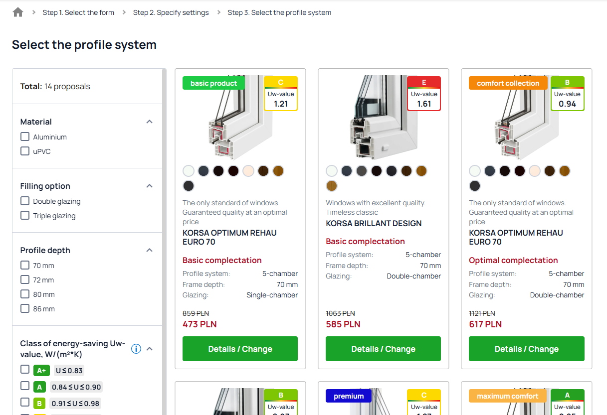 Step 3. Choose a profile system and equipment