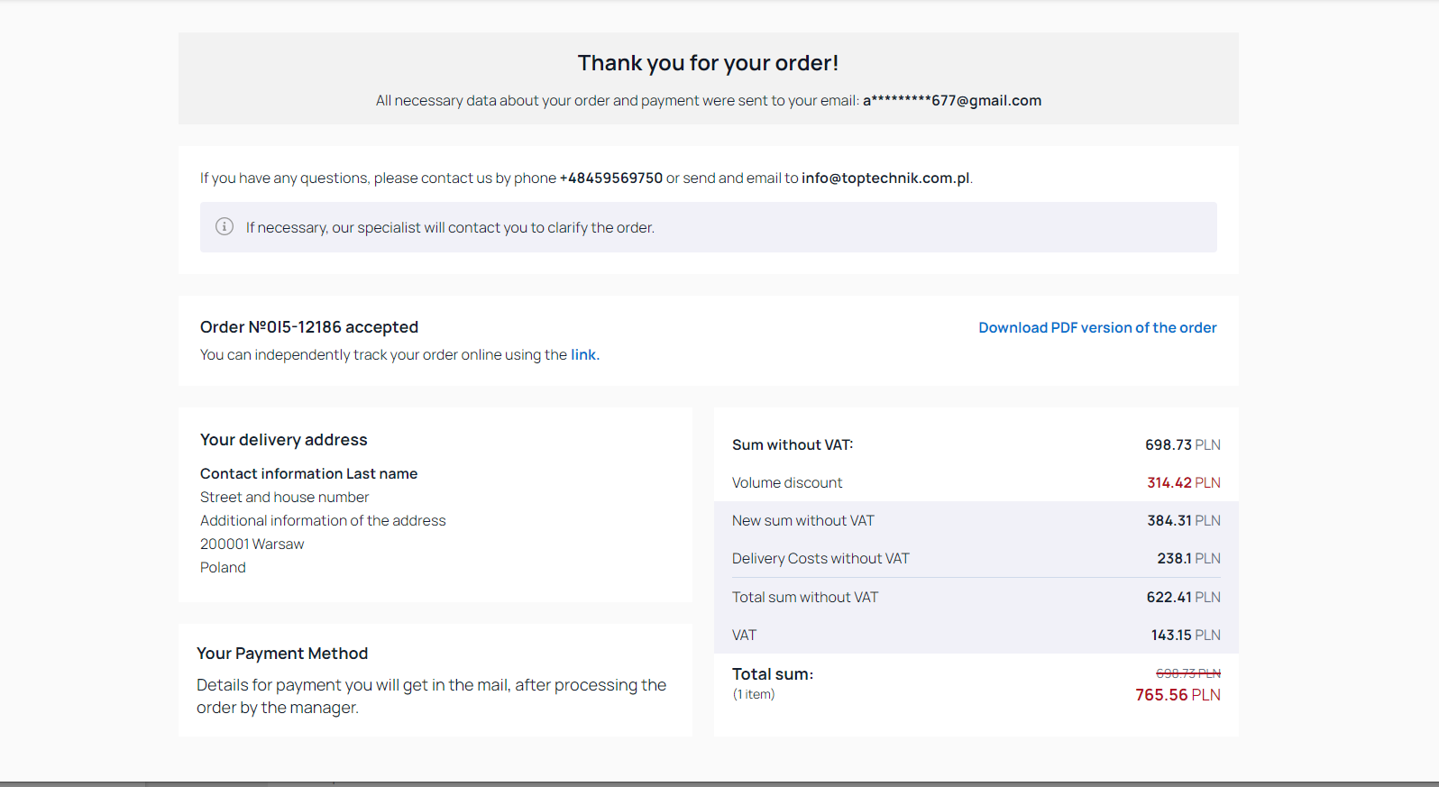 Step 7. Thank you! Your order has been created.