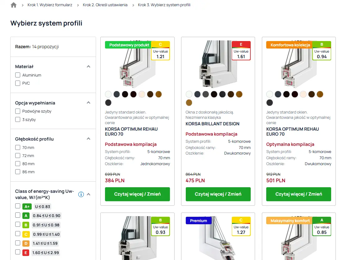 Krok 3 - Wybór rozmiarów