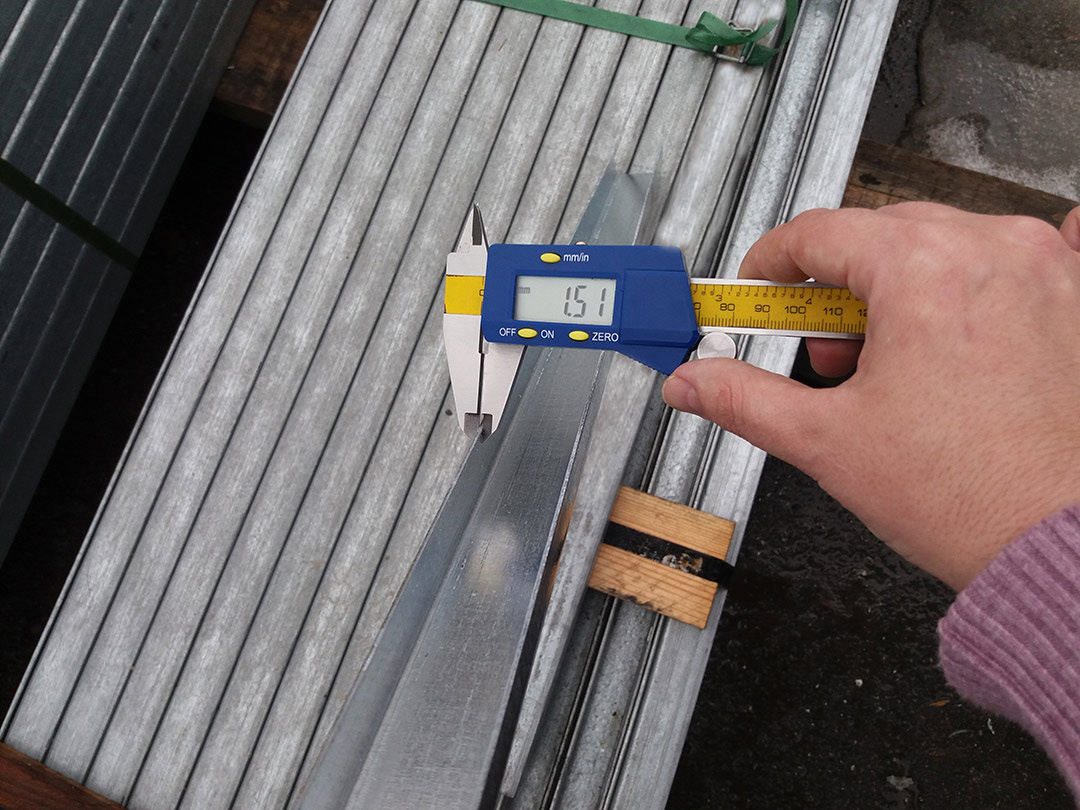 Measurements of the thickness of each batch of reinforcement