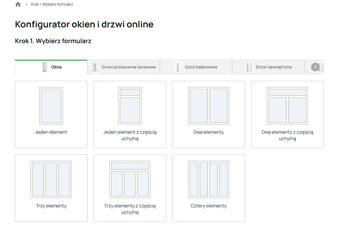 Krok 1 - Wybór konstrukcji okna