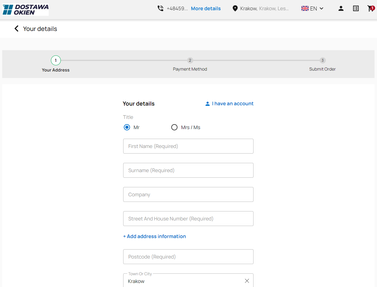 Step 7 - Placing an order - contact details