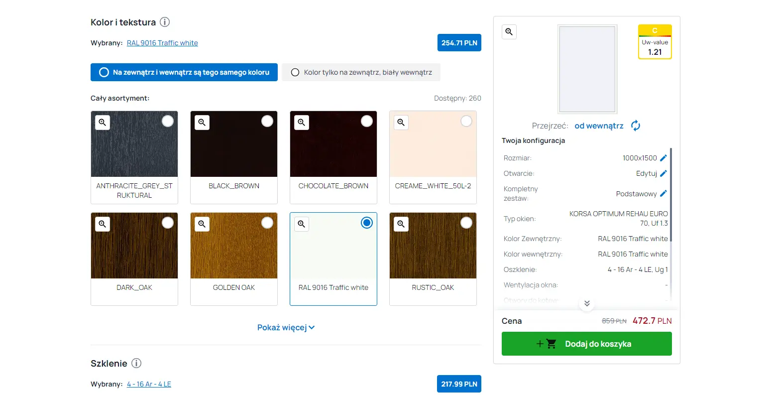 Krok 4 - Wybór kolekcji (systemu profili Rehau)