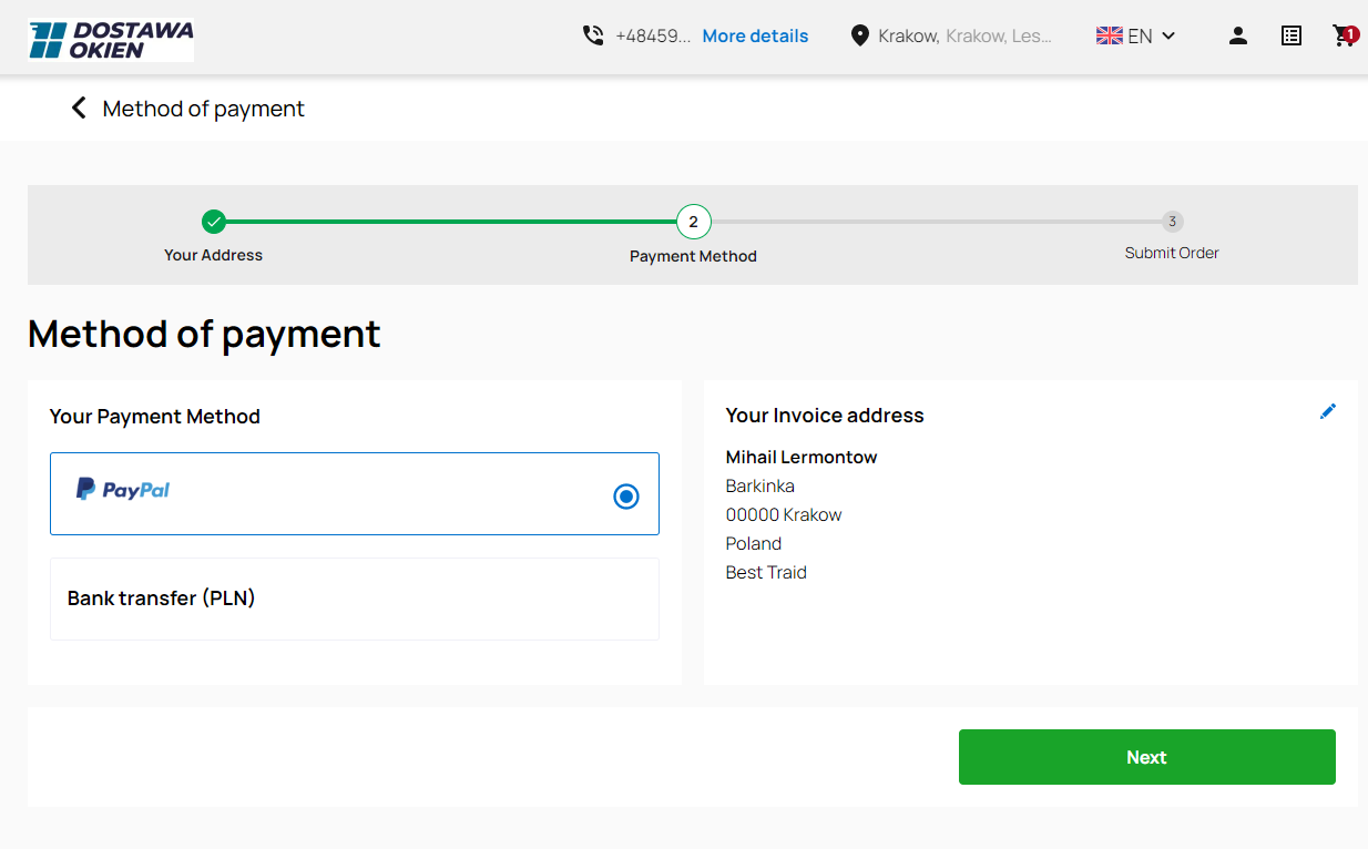 Step 8 - Forming the order - payment