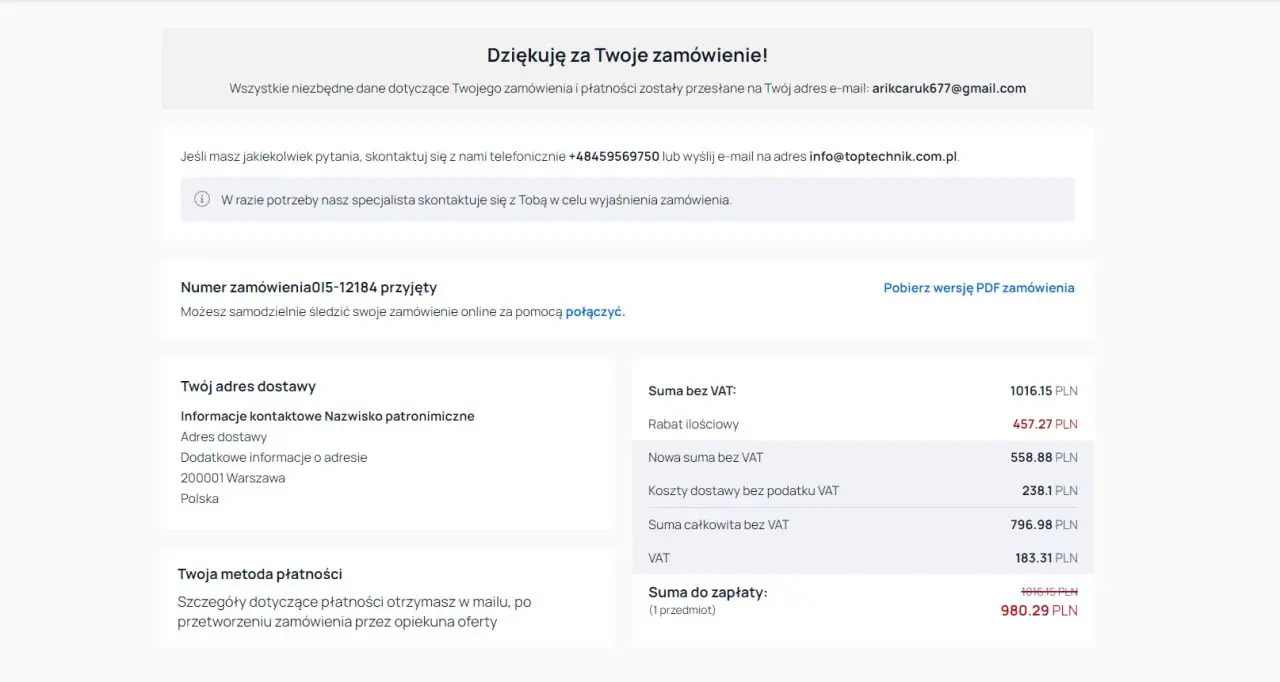 Krok 7 - Składanie zamówienia - dane kontaktowe