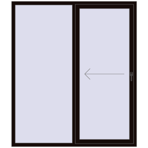 Plastic patio door 1740x2020 mm Double-leaf with left hand opening. View from inside Buy Sliding patio doors 1740x2020 mm PATIO DOOR REHAU BRILLANT DESIGN BLACK_BROWN two-sided