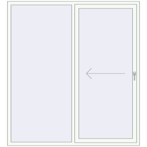 Drzwi plastikowe patio 1880x2050 mm Dwuskrzydłowe otwierane na lewą stronę. Widok od środka Zamów teraz Przesuwane drzwi tarasowe 1880x2050 mm PATIO DOOR REHAU BRILLANT DESIGN RAL 9016 Traffic white dwustronny