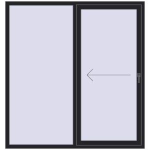 Drzwi plastikowe patio 1750x1850 mm Dwuskrzydłowe otwierane na lewą stronę. Widok od środka Zamów teraz Przesuwane drzwi tarasowe 1750x1850 mm PATIO DOOR REHAU SYNEGO BLACK_ULTI-MATT dwustronny