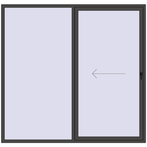 Drzwi plastikowe patio 2400x2300 mm Dwuskrzydłowe otwierane na lewą stronę. Widok od środka Zamów teraz Przesuwane drzwi tarasowe 2400x2300 mm PATIO DOOR REHAU BRILLANT DESIGN BASALT_GREY dwustronny