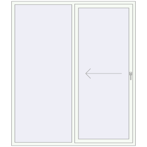 Plastic patio door 1890x2200 mm Double-leaf with left hand opening. View from inside Buy Sliding patio doors 1890x2200 mm REHAU SYNEGO SLIDE RAL 9016 Traffic white two-sided