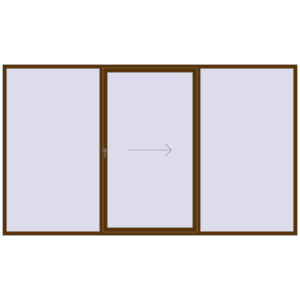 Drzwi plastikowe patio 3800x2200 mm Trzech skrzydłowe otwierane na prawą stronę. Widok od środka Zamów teraz Przesuwane drzwi tarasowe 3800x2200 mm PATIO DOOR REHAU SYNEGO WALNUT dwustronny