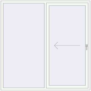 Drzwi plastikowe patio 1900x1900 mm Dwuskrzydłowe otwierane na lewą stronę. Widok od środka Zamów teraz Przesuwane drzwi tarasowe 1900x1900 mm PATIO DOOR REHAU BRILLANT DESIGN RAL 9016 Traffic white dwustronny