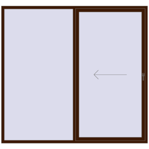 Plastic patio door 2450x2300 mm Double-leaf with left hand opening. View from inside Buy Sliding patio doors 2450x2300 mm REHAU GENEO HST MAHAGON_SAPELI two-sided