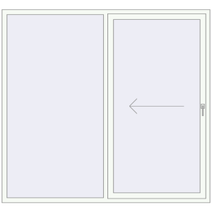 Plastic patio door 2100x1950 mm Double-leaf with left hand opening. View from inside Buy Sliding patio doors 2100x1950 mm PATIO DOOR REHAU BRILLANT DESIGN RAL 9016 Traffic white two-sided