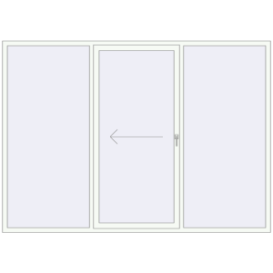 Drzwi plastikowe patio 2800x2000 mm Trzech skrzydłowe otwierane na lewą stronę. Widok od środka Zamów teraz Przesuwane drzwi tarasowe 2800x2000 mm PATIO DOOR REHAU BRILLANT DESIGN RAL 9016 Traffic white dwustronny