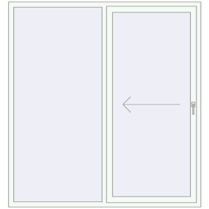 Plastic patio door 1890x1970 mm Double-leaf with left hand opening. View from inside Buy Sliding patio doors 1890x1970 mm PATIO DOOR REHAU BRILLANT DESIGN RAL 9016 Traffic white two-sided