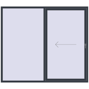 Plastic patio door 2300x2000 mm Double-leaf with left hand opening. View from inside Buy Sliding patio doors 2300x2000 mm PATIO DOOR REHAU BRILLANT DESIGN ANTHRACITE_GREY_STRUKTURAL two-sided