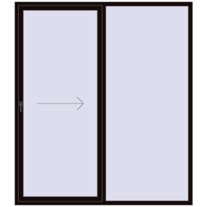 Plastic patio door 2100x2400 mm Double-leaf with right hand opening. View from inside Buy Sliding patio doors 2100x2400 mm REHAU GENEO HST BLACK_BROWN two-sided