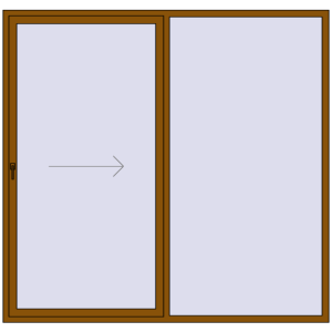 Drzwi plastikowe patio 2400x2300 mm Dwuskrzydłowe otwierane na prawą stronę. Widok od środka Zamów teraz Przesuwane drzwi tarasowe 2400x2300 mm REHAU GENEO HST GOLDEN OAK dwustronny