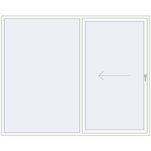 Plastic patio door 2600x2100 mm Double-leaf with left hand opening. View from inside Buy Sliding patio doors 2600x2100 mm PATIO DOOR REHAU SYNEGO RAL 9016 Traffic white two-sided