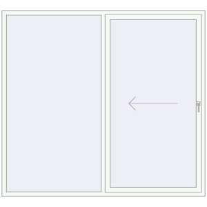 Plastic patio door 2320x2100 mm Double-leaf with left hand opening. View from inside Buy Sliding patio doors 2320x2100 mm PATIO DOOR REHAU BRILLANT DESIGN RAL 9016 Traffic white two-sided