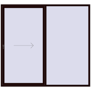 Plastic patio door 2500x2300 mm Double-leaf with right hand opening. View from inside Buy Sliding patio doors 2500x2300 mm PATIO DOOR REHAU BRILLANT DESIGN CHOCOLATE_BROWN two-sided
