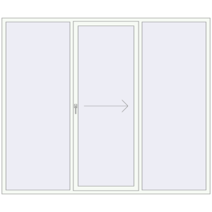 Plastic patio door 2600x2200 mm Triple-leaf with right hand opening. View from inside Buy Sliding patio doors 2600x2200 mm PATIO DOOR REHAU BRILLANT DESIGN RAL 9016 Traffic white two-sided