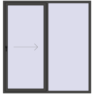 Drzwi plastikowe patio 2000x2100 mm Dwuskrzydłowe otwierane na prawą stronę. Widok od środka Zamów teraz Przesuwane drzwi tarasowe 2000x2100 mm PATIO DOOR REHAU BRILLANT DESIGN BASALT_GREY dwustronny
