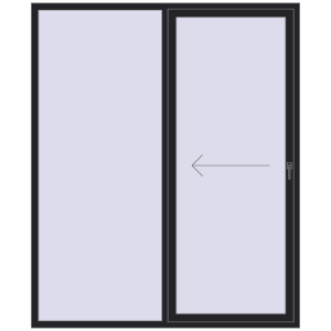 Drzwi plastikowe patio 1900x2300 mm Dwuskrzydłowe otwierane na lewą stronę. Widok od środka Zamów teraz Przesuwane drzwi tarasowe 1900x2300 mm REHAU SYNEGO SLIDE BLACK_ULTI-MATT dwustronny