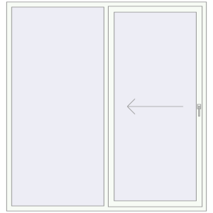 Plastic patio door 1970x2050 mm Double-leaf with left hand opening. View from inside Buy Sliding patio doors 1970x2050 mm REHAU SYNEGO SLIDE RAL 9016 Traffic white two-sided