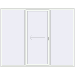 Plastic patio door 2630x2080 mm Triple-leaf with left hand opening. View from inside Buy Sliding patio doors 2630x2080 mm PATIO DOOR REHAU BRILLANT DESIGN RAL 9016 Traffic white two-sided