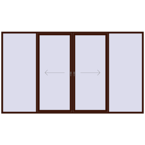Plastic patio door 4000x2300 mm Four-leaf with central opening. View from inside Buy Sliding patio doors 4000x2300 mm PATIO DOOR REHAU BRILLANT DESIGN BLACK_CHERRY two-sided