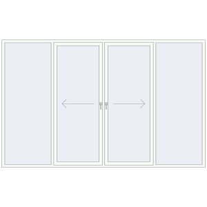 Plastic patio door 3500x2200 mm Four-leaf with central opening. View from inside Buy Sliding patio doors 3500x2200 mm PATIO DOOR REHAU SYNEGO RAL 9016 Traffic white two-sided