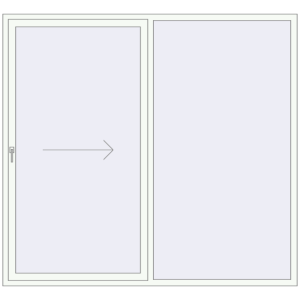 Plastic patio door 2270x2130 mm Double-leaf with right hand opening. View from inside Buy Sliding patio doors 2270x2130 mm PATIO DOOR REHAU BRILLANT DESIGN RAL 9016 Traffic white two-sided