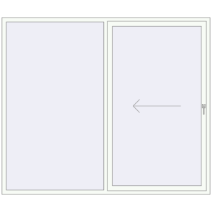 Plastic patio door 2440x2040 mm Double-leaf with left hand opening. View from inside Buy Sliding patio doors 2440x2040 mm PATIO DOOR REHAU BRILLANT DESIGN RAL 9016 Traffic white two-sided