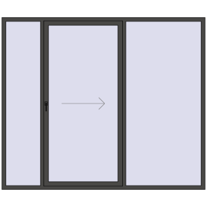 Plastic patio door 2600x2200 mm Triple-leaf with right hand opening. View from inside Buy Sliding patio doors 2600x2200 mm PATIO DOOR REHAU BRILLANT DESIGN BASALT_GREY two-sided