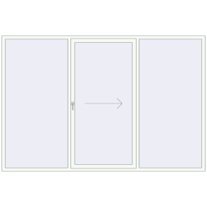 Plastic patio door 3000x2010 mm Triple-leaf with right hand opening. View from inside Buy Sliding patio doors 3000x2010 mm PATIO DOOR REHAU BRILLANT DESIGN RAL 9016 Traffic white two-sided