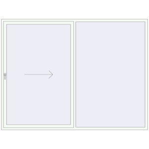 Drzwi plastikowe patio 2835x2145 mm Dwuskrzydłowe otwierane na prawą stronę. Widok od środka Zamów teraz Przesuwane drzwi tarasowe 2835x2145 mm PATIO DOOR REHAU SYNEGO RAL 9016 Traffic white dwustronny