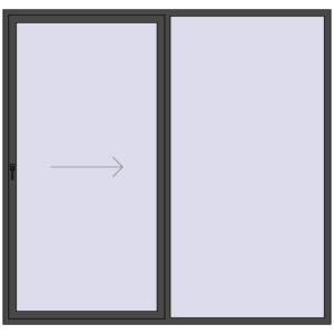 Drzwi plastikowe patio 2500x2400 mm Dwuskrzydłowe otwierane na prawą stronę. Widok od środka Zamów teraz Przesuwane drzwi tarasowe 2500x2400 mm REHAU SYNEGO SLIDE BASALT_GREY dwustronny