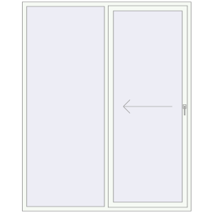 Drzwi plastikowe patio 1880x2350 mm Dwuskrzydłowe otwierane na lewą stronę. Widok od środka Zamów teraz Przesuwane drzwi tarasowe 1880x2350 mm REHAU SYNEGO SLIDE RAL 9016 Traffic white dwustronny