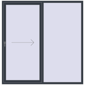 Drzwi plastikowe patio 2000x2050 mm Dwuskrzydłowe otwierane na prawą stronę. Widok od środka Zamów teraz Przesuwane drzwi tarasowe 2000x2050 mm PATIO DOOR REHAU BRILLANT DESIGN ANTHRACITE_GREY_STRUKTURAL dwustronny