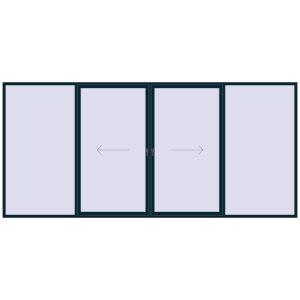 Plastic patio door 5000x2300 mm Four-leaf with central opening. View from inside Buy Sliding patio doors 5000x2300 mm PATIO DOOR REHAU SYNEGO STEEL_BLUE two-sided