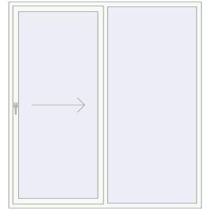 Plastic patio door 2010x2130 mm Double-leaf with right hand opening. View from inside Buy Sliding patio doors 2010x2130 mm REHAU SYNEGO SLIDE RAL 9016 Traffic white two-sided