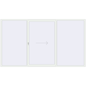 Plastic patio door 3940x2200 mm Triple-leaf with right hand opening. View from inside Buy Sliding patio doors 3940x2200 mm PATIO DOOR REHAU BRILLANT DESIGN RAL 9016 Traffic white two-sided
