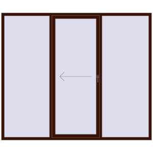 Plastic patio door 2600x2200 mm Trzech skrzydłowe otwierane na lewą stronę. View from inside Buy Sliding patio doors 2600x2200 mm PATIO DOOR REHAU BRILLANT DESIGN BLACK_CHERRY two-sided