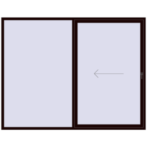 Plastic patio door 2700x2100 mm Double-leaf with left hand opening. View from inside Buy Sliding patio doors 2700x2100 mm PATIO DOOR REHAU BRILLANT DESIGN CHOCOLATE_BROWN two-sided
