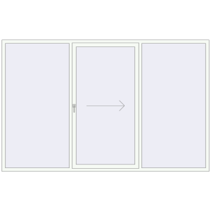 Drzwi plastikowe patio 3000x1900 mm Trzech skrzydłowe otwierane na prawą stronę. Widok od środka Zamów teraz Przesuwane drzwi tarasowe 3000x1900 mm PATIO DOOR REHAU BRILLANT DESIGN