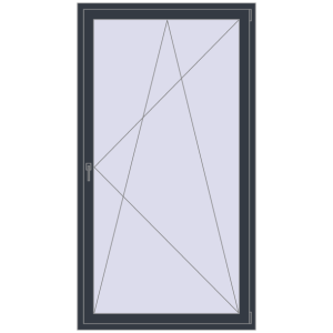 Drzwi balkonowe plastikowe 1200x2200 mm Jednoskrzydłowe. Widok od środka Zamów teraz Drzwi balkonowe 1200x2200 mm BALCONY DOOR REHAU SYNEGO ANTHRACITE_GREY_STRUKTURAL dwustronny